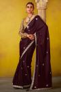 Wine Tissue Silk Embroidered Saree With Stylish Blouse