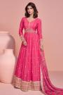 Pink Chinon Silk Anarkali Dress With Printed & Embroidered Chinon Silk Dupatta