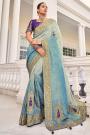 Blue Grey Crepe Silk Zari Woven & Embroidered Saree