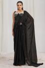 Pre-Draped Black Organza Silk Hand Embroidered Saree Set