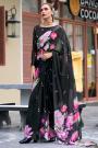 Black Georgette Floral Print Saree