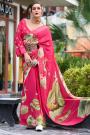 Red Pink Georgette Floral Print Saree