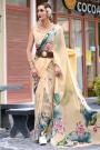 Vanilla Georgette Floral Print Saree