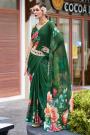 Dark Green Georgette Floral Print Saree