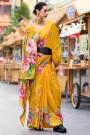 Mustard Georgette Floral Print Saree