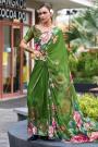 Fern Green Georgette Floral Print Saree