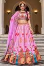 Pink Silk Hand Worked & Printed Lehenga Set
