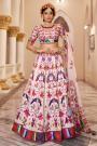 Ivory & Multicolor Silk Hand Worked & Printed Lehenga Set