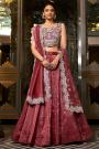 Brick Red Silk Embroidered Lehenga Set