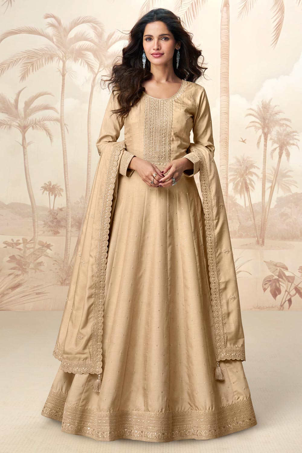 Yellow Heavy Designer Semi-Stitched Anarkali Dress With Embroidery Work main image 1