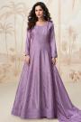 Lilac Silk Embroidered Anarkali Dress With Dupatta