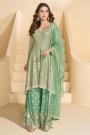 Green Georgette Embroidered Front Slit Sharara Kurta Set