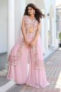 Baby Pink Silk Top & Georgette Palazzo Embroidered Set With Net Jacket