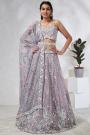 Lavender Chiffon Embroidered Lehenga Set With Belt