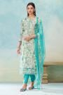 Turquoise Cotton Printed & Lace Worked Kurta Set