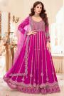 Fuchsia Pink Georgette Embroidered Anarkali Dress With Lehenga