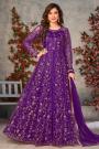 Purple Net Embroidered Front Slit Anarkali Dress