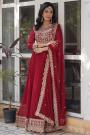 Red Georgette Anarkali Dress With Dupatta