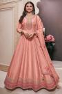 Peach Silk Embroidered Anarkali Set