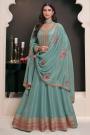 Turquoise Silk Embroidered Anarkali Set