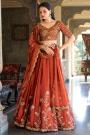 Sunset Orange Silk Embroidered Lehenga Set