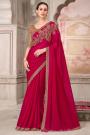 Red Pink Satin Silk Embroidered Saree