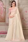 Ivory Satin Silk Embroidered Saree