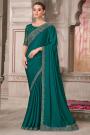 Teal Satin Silk Embroidered Saree