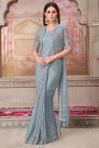 Silver Grey Georgette Embroidered Saree With Jacket