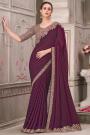 Wine Georgette Silk Embroidered Saree