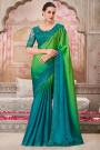 Teal Satin Chiffon Embroidered Saree