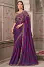 Plum & Magenta Satin Georgette Embroidered Saree