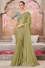 Lime Green Silk Chiffon Embroidered Saree