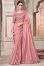 Blush Pink Satin Georgette Embroidered Saree