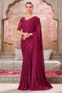 Red Pink Satin Silk Georgette Embroidered Saree