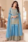 Baby Blue Chinon Silk Embroidered Sharara Kurta Set