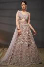 Mauve Net Embroidered Lehenga Set With Belt