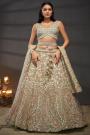 Sea Green Net Embroidered Lehenga Set With Belt