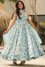 Soft Blue Viscose Silk Printed Anarkali Dress With Dupatta