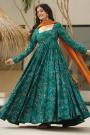 Teal Viscose Silk Printed Anarkali Dress With Dupatta