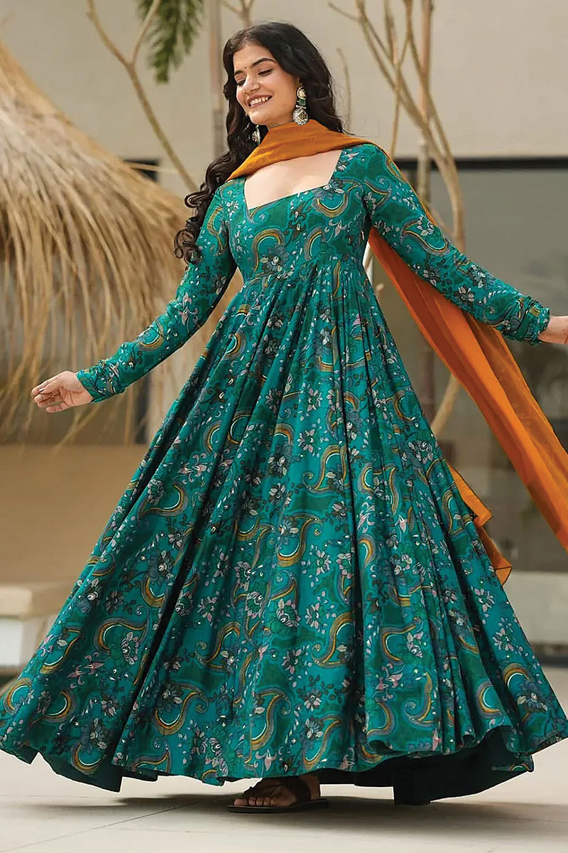 Deeptex anarkali set pink and teal