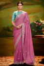 Dark Pink Luxe Tissue Silk Embroidered Saree