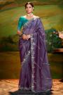 Plum Luxe Tissue Silk Embroidered Saree