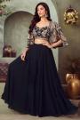 Black Embroidered Georgette Top & Sharara Set With Jacket