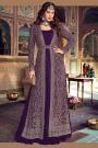 Plum Purple Georgette Anarkali Dress With Embroidered Jacket & Belt