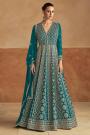 Teal Chinon Silk Embroidered Anarkali Dress With Dupatta