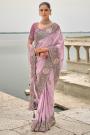 Lilac Silk Zari Woven & Embroidered Saree