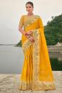 Mustard Yellow Silk Zari Woven & Embroidered Saree