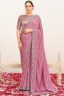 Rosewood Pink Crepe Silk Hand Embroidered Saree