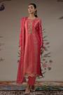 Coral Red Silk Zari Woven & Hand Embroidered Kurta Set